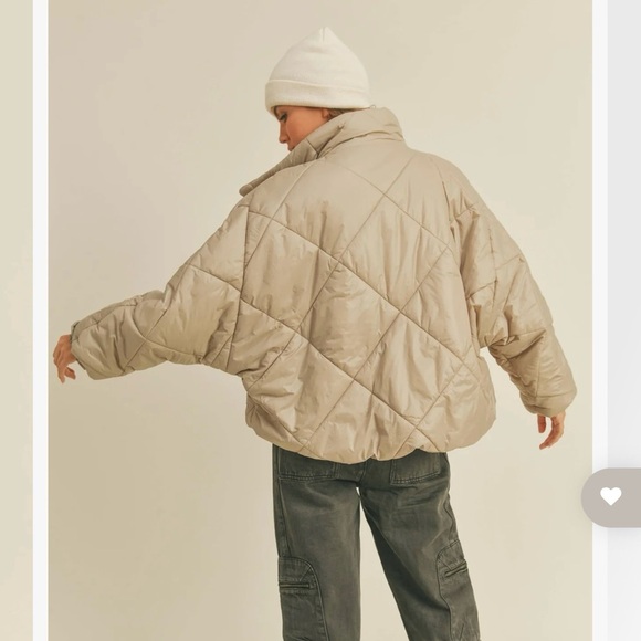 Miou Muse Rowan Cream Cropped Quilted Puffer Jacket 🤎 - Picture 3 of 9